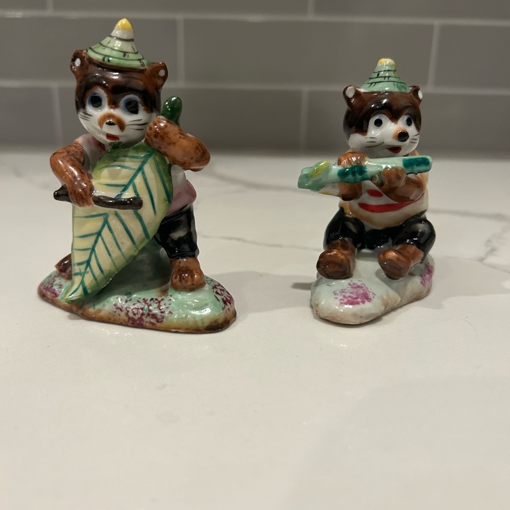 Vintage Orion Porcelain 2‎ Piece Bear Band Figurines Made In Japan